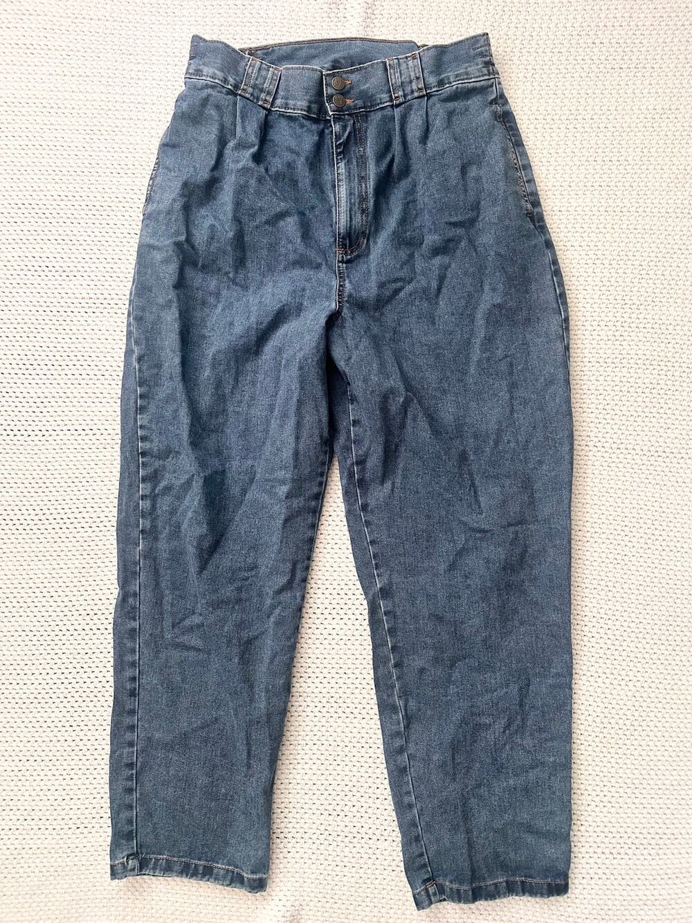 Lucy & Yak Blue Medium Wash Denim High Waisted Pleated Tapered Jeans Plus 34